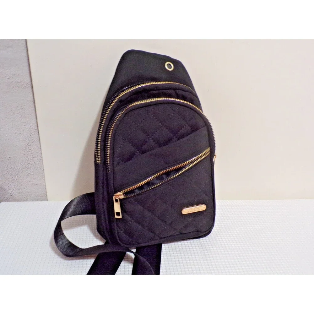 Jingpin Fashion Mini Crossbody Sling Back Quilted‎ Black w/Rose Gold Hardware